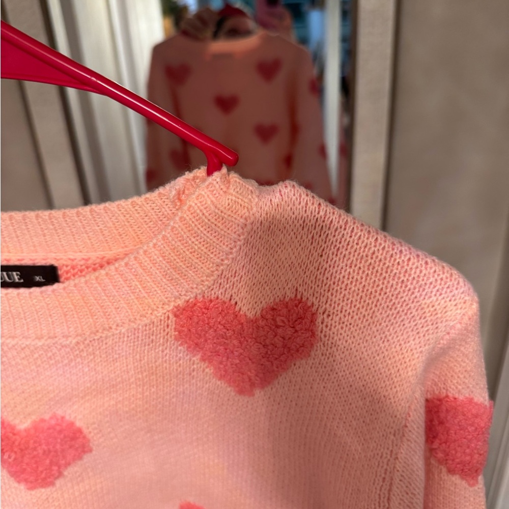 NWOT Pink Heart Pattern Sweater - Picture 2 of 5